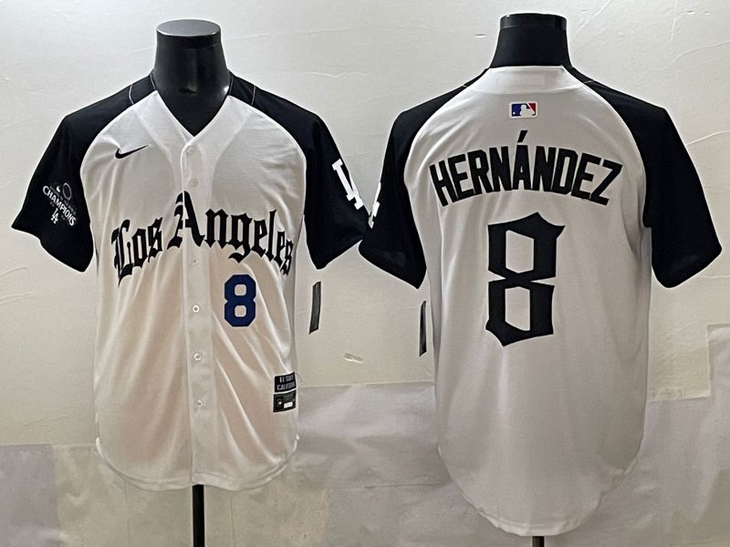 Men 2025 Los Angeles Dodgers #8 Hernandez White black Five generations Joint Name Nike MLB Jersey style 5263